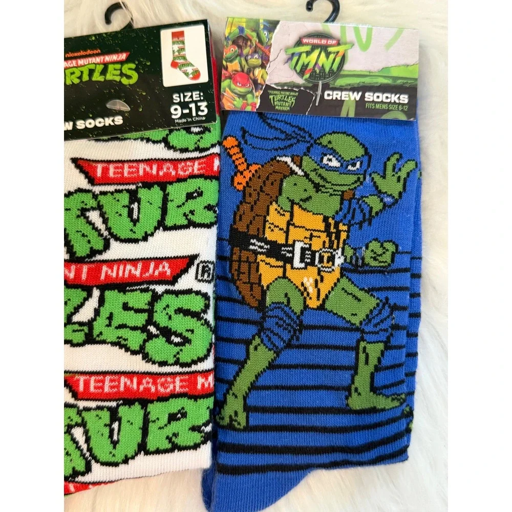 Teenage Mutant Ninja Turtles Crew Socks 3 Pair Bundle Raphael Leonardo TMNT Logo